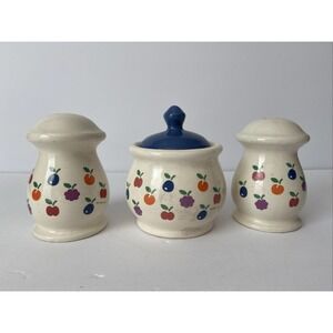 Vintage 1984 New Avenues Orchard Salt‎ Pepper & Sugar Bowl Set